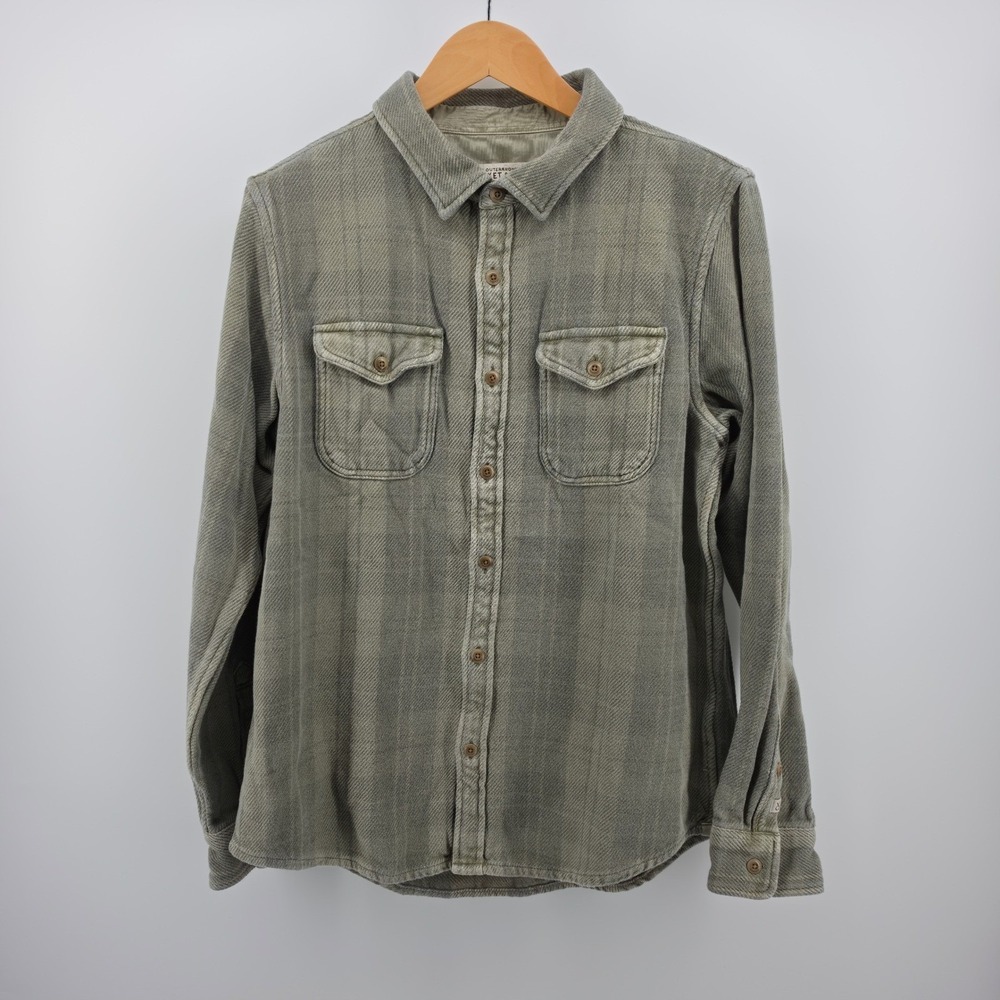 Outerknown Blanket Shirt Mens Medium Sage Green Plaid Organic Cotton Heavyweight